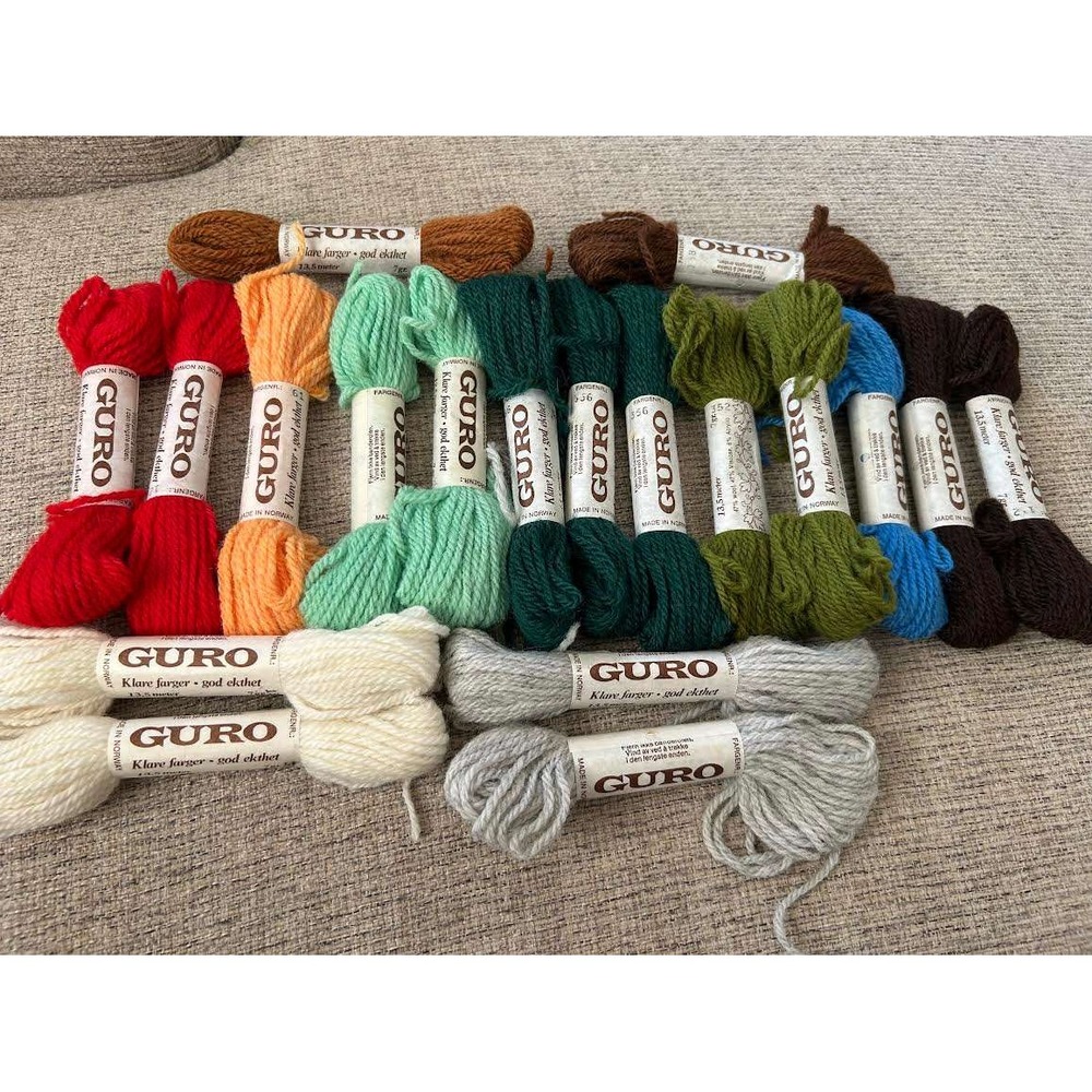Vintage TFH Guro Norway Needlework 19 skeins Yarn wool blend w/ kit remnants